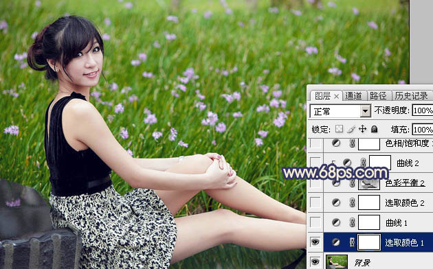 Photoshop打造甜美的暗褐色草地美女图片