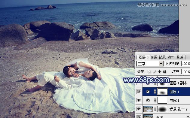 Photoshop调出紫色调海边婚纱照,PS教程,16xx8.com教程网