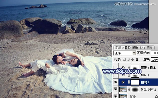 Photoshop调出紫色调海边婚纱照,PS教程,16xx8.com教程网